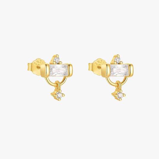 Rectangular Zirconia Hoop Stud Earrings - mifjewelry
