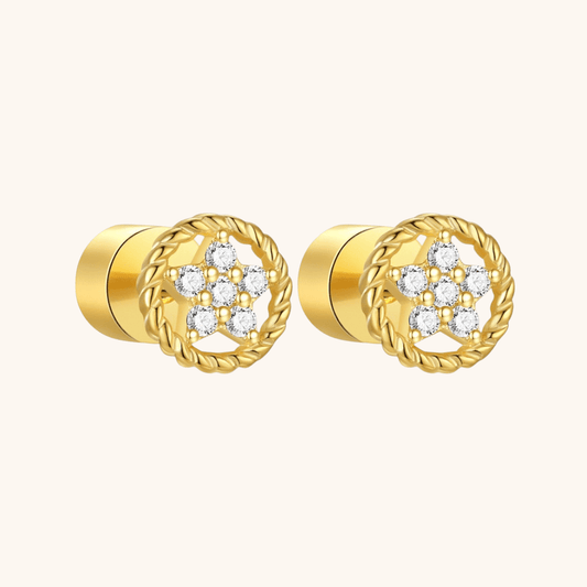 Rope - Design Floral Zirconia Stud Earrings - mifjewelry
