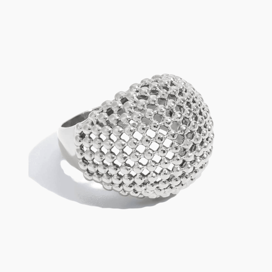 Sculpted Mesh Dome Ring - Silver - mifjewelry