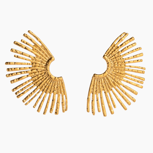 Solar Flare Fan Earrings - Golden - mifjewelry
