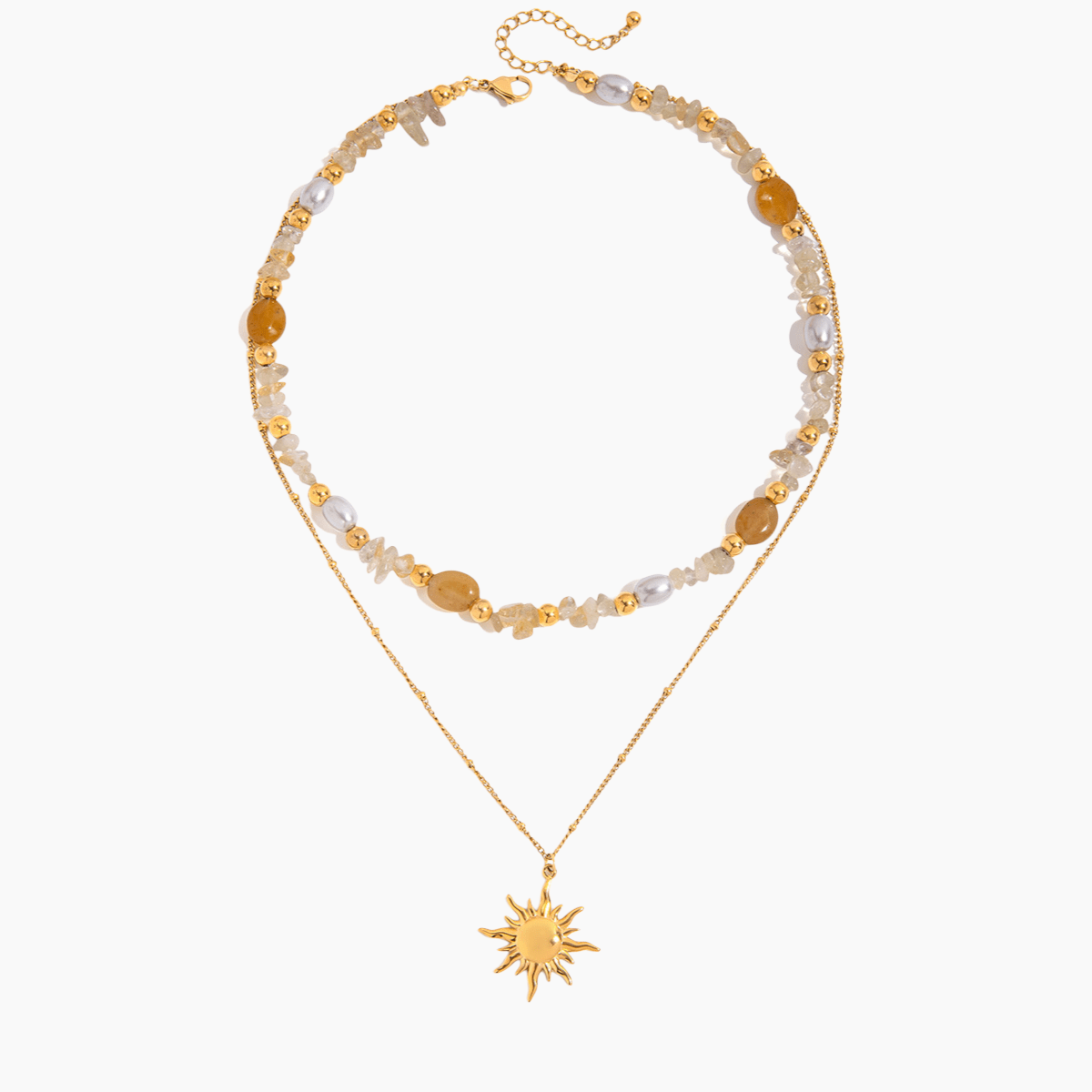 Solar Glint Gemstone Layered Necklace - mifjewelry