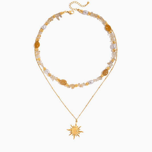 Solar Glint Gemstone Layered Necklace - mifjewelry
