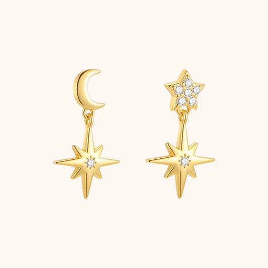 Star and Moon Earrings with Zirconia - mifjewelry