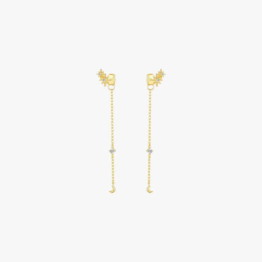 Star and Moon Long Chain Tassel Earrings - mifjewelry
