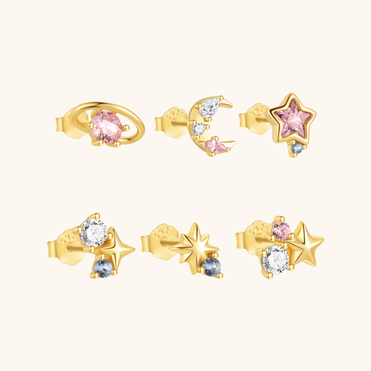 Star and Moon Zirconia Earring Set - mifjewelry