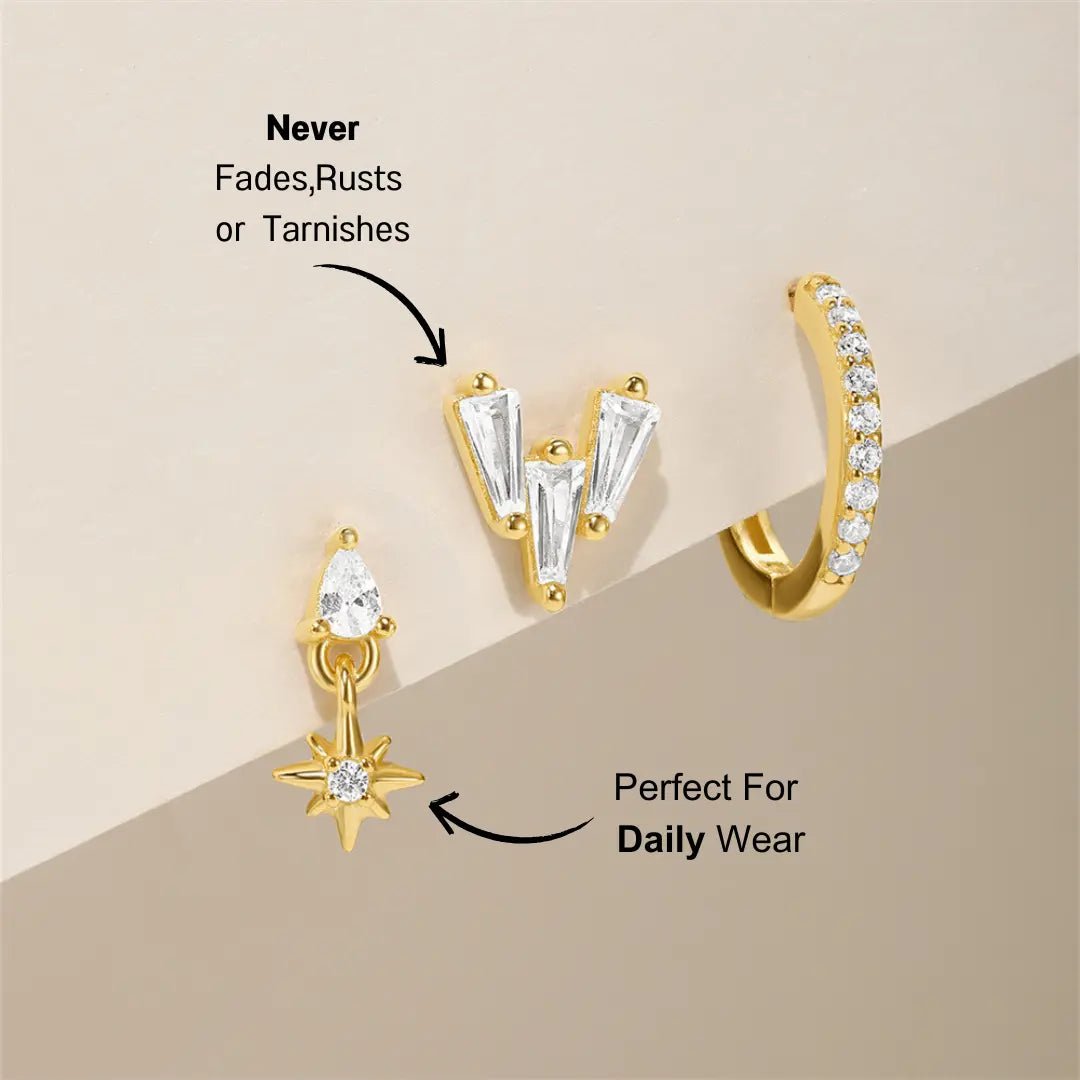 Star Drop and Zircon Hoop Earring Set - mifjewelry