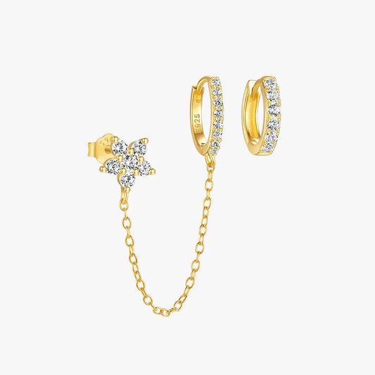 Star & Floral Chain Zircon Stud and Hoop Earrings Set - mifjewelry