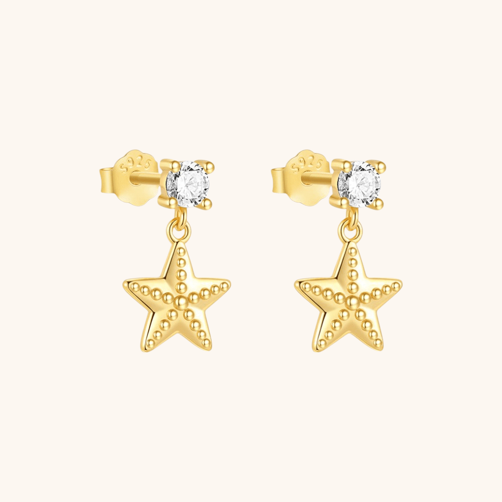 Star Shaped Drop Earrings with Zirconia - mifjewelry