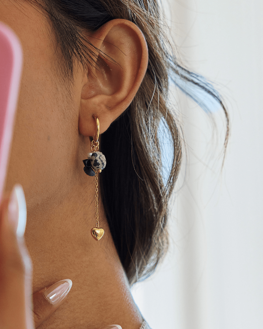 Stone Heart Drop Earrings - mifjewelry