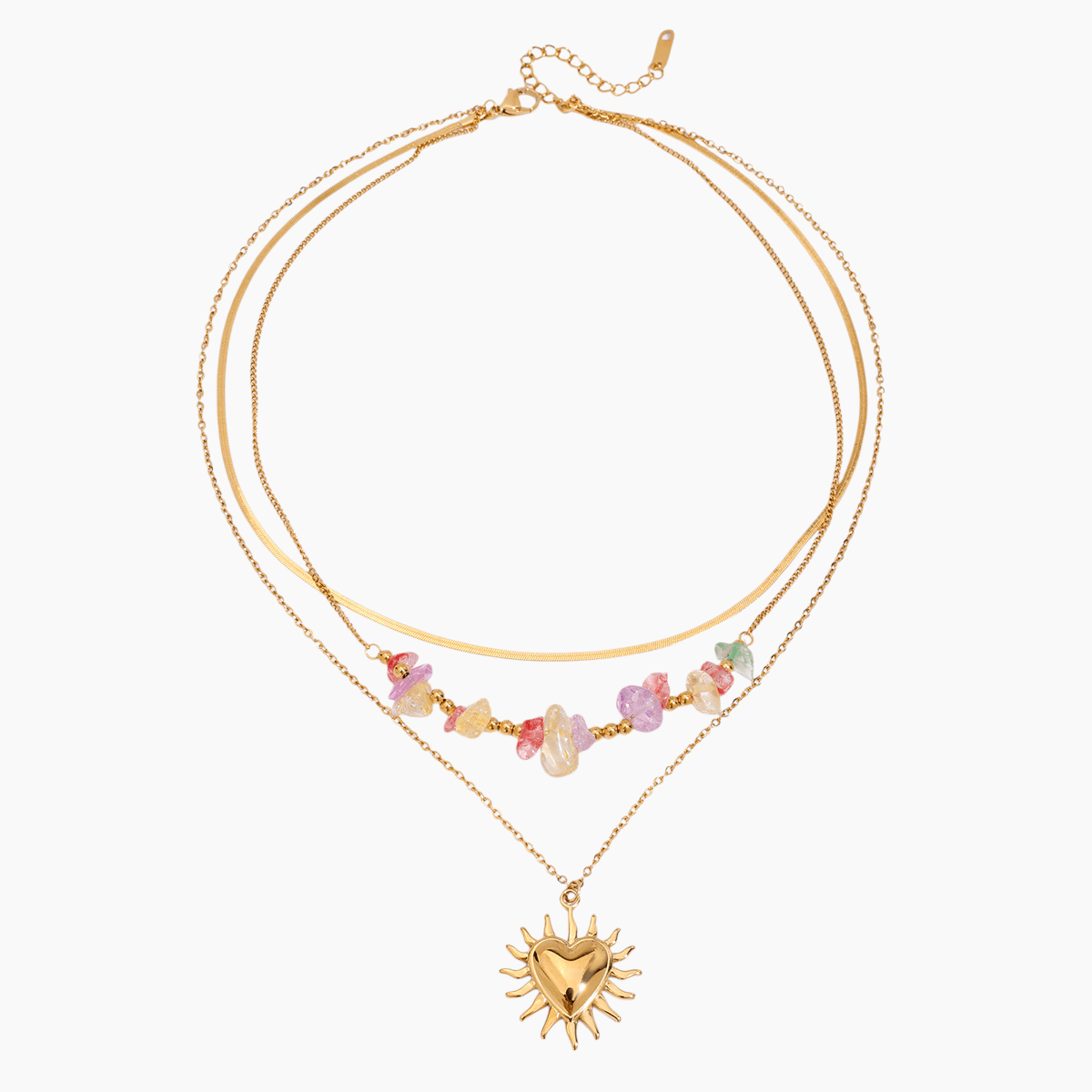Sun - Kissed Heart & Gemstone Layered Necklace - mifjewelry
