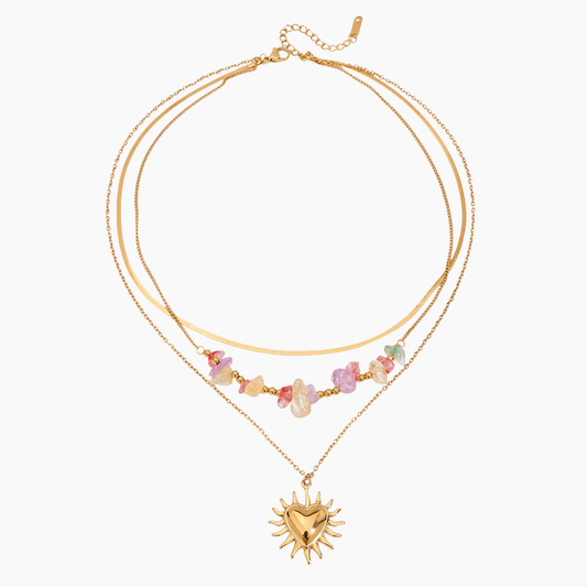Sun - Kissed Heart & Gemstone Layered Necklace - mifjewelry