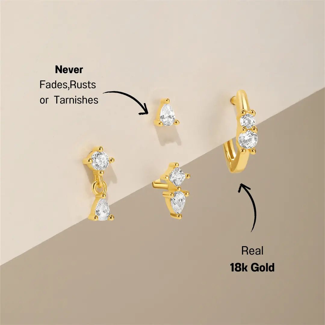 Teardrop Zirconia Hoop and Stud Earring Set - mifjewelry