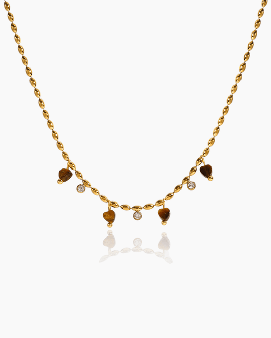 Tiger Eye Heart Charm Necklace - mifjewelry
