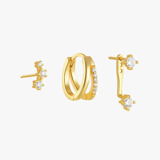 Triple Zircon Hoop & Stud Earring Set - mifjewelry