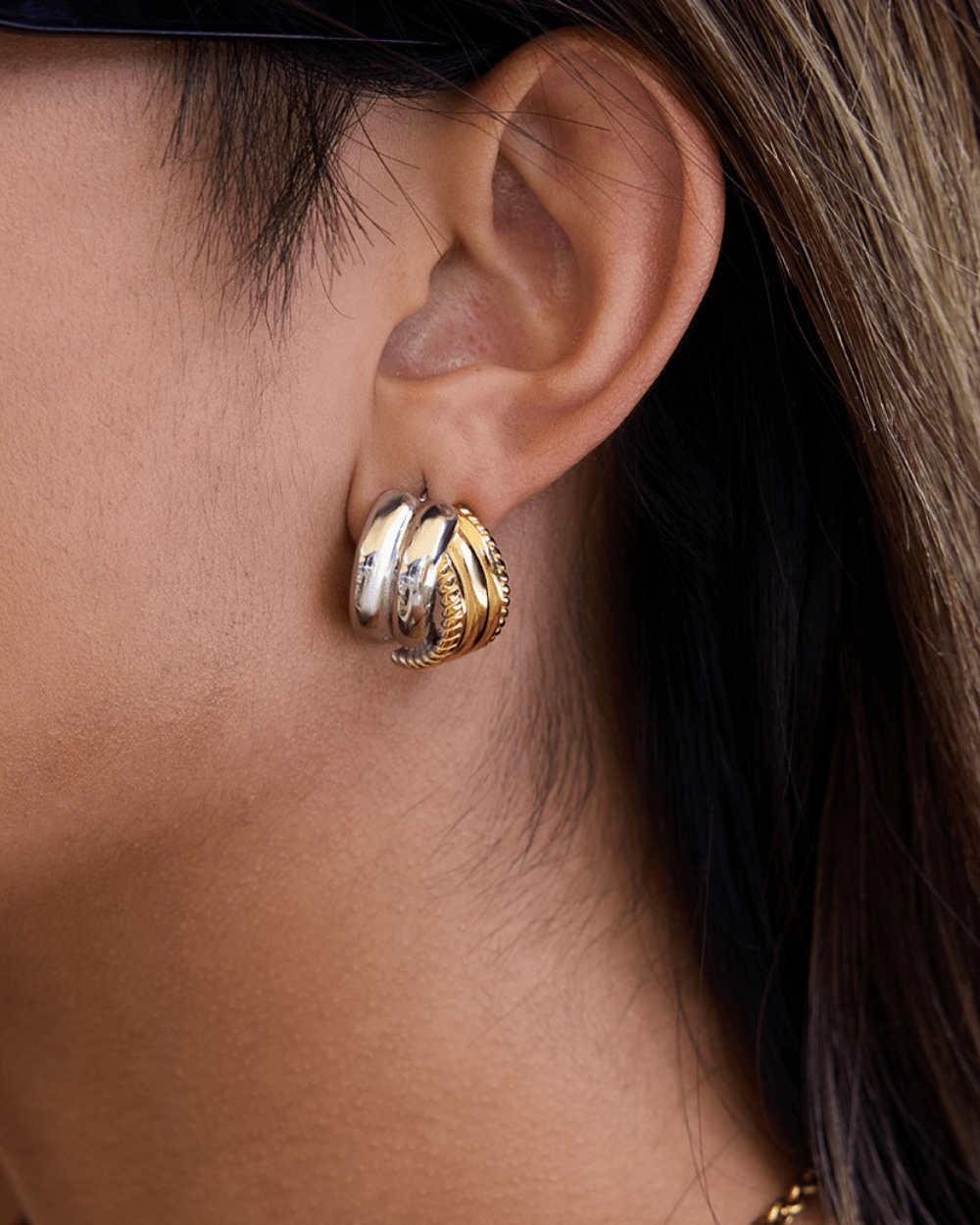 Two - Tone Knot Link Stud Earrings - mifjewelry