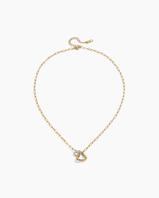 Two - Tone Open Heart Necklace - mifjewelry
