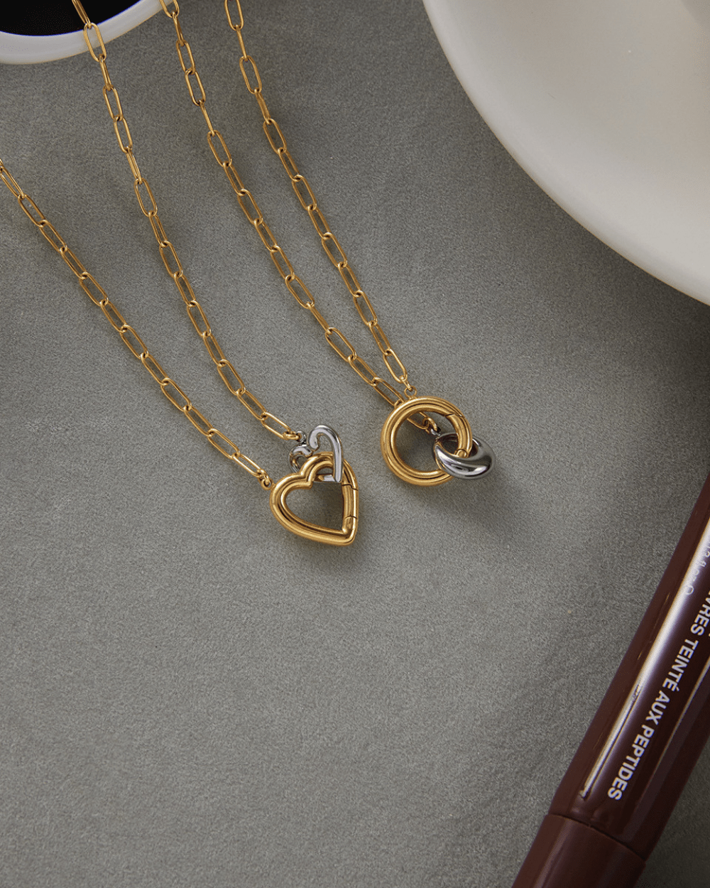 Two - Tone Open Heart Necklace - mifjewelry