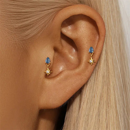 Pendientes de estrella con forma de lágrima azul
