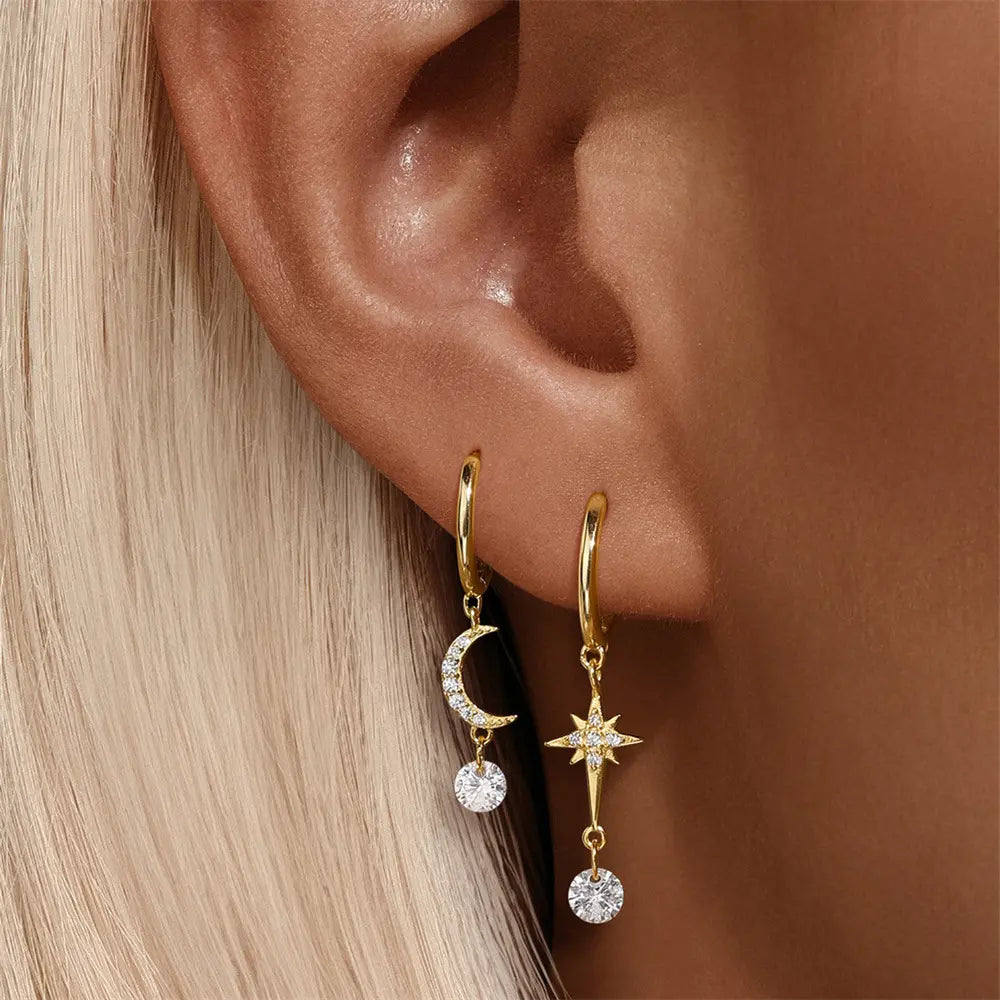 Boucles d'oreilles créoles en cristal croissant de lune