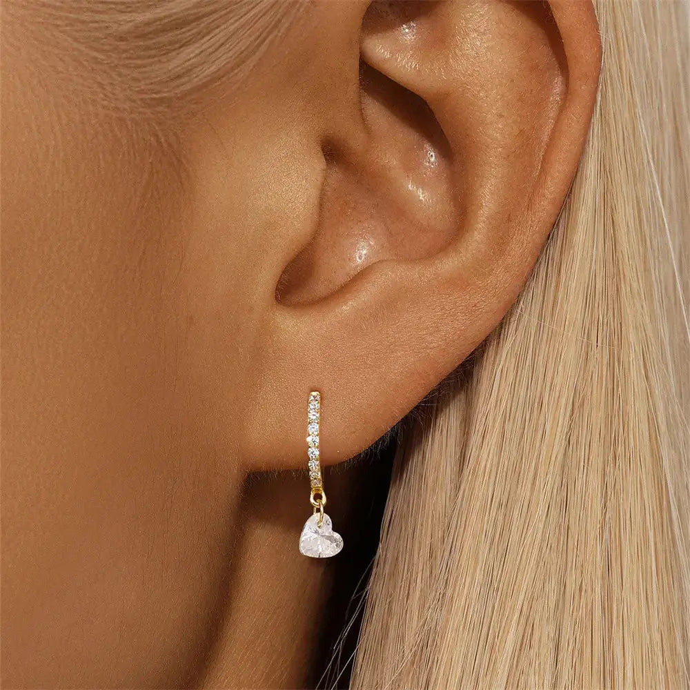Heart-Shaped Drop Hoop Earrings