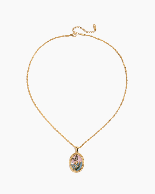 Vintage Floral Oval Pendant Necklace - mifjewelry