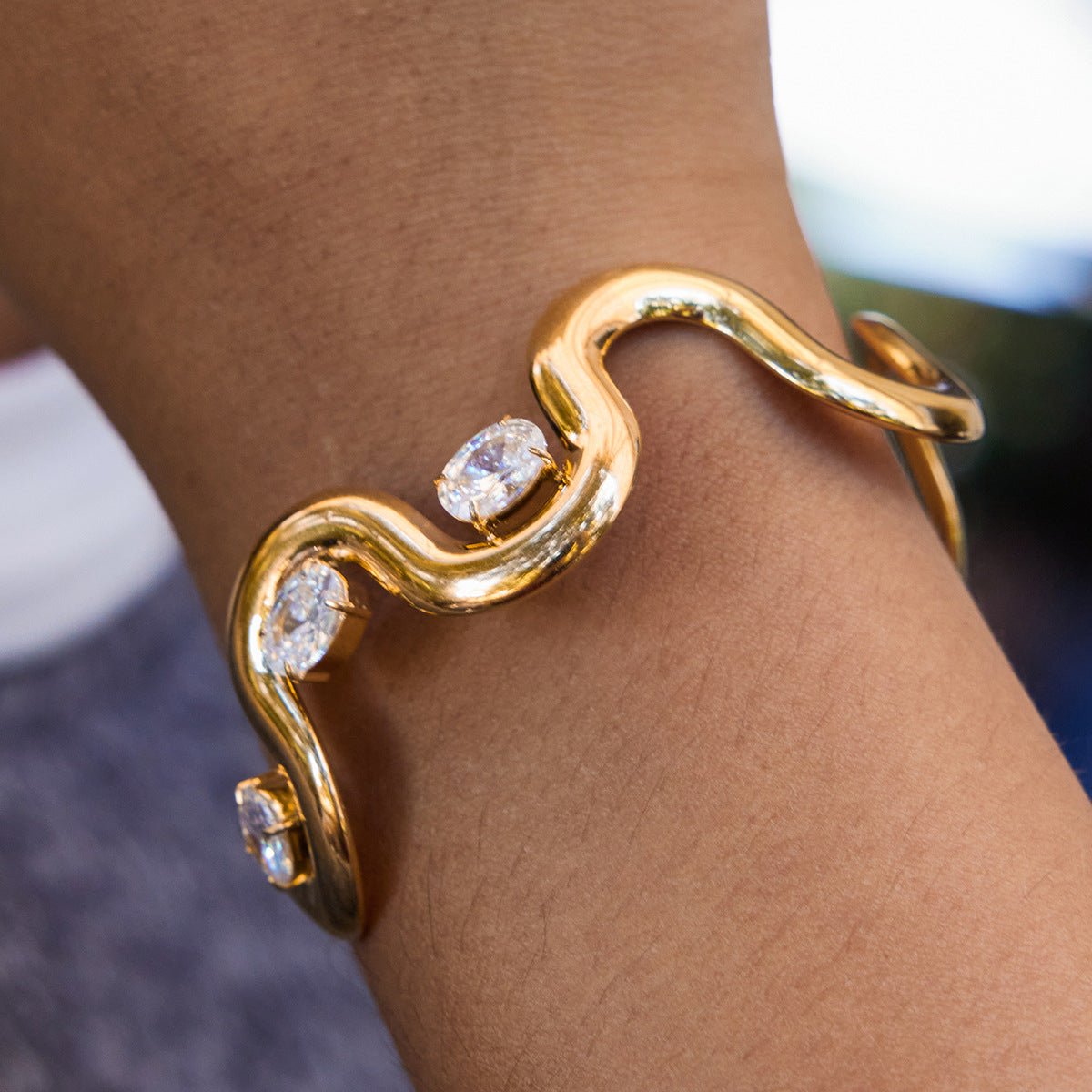 Wave Glow Crystal Cuff - mifjewelry
