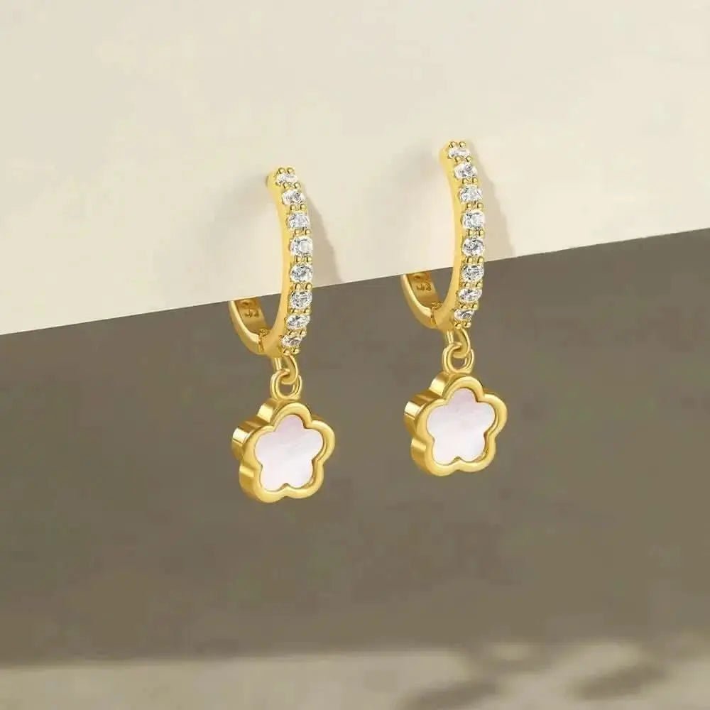 White Shell Flower Hoop Earrings - mifjewelry