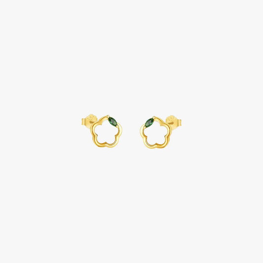 White Shell Flower Stud Earrings with Green Zircon Accent - mifjewelry