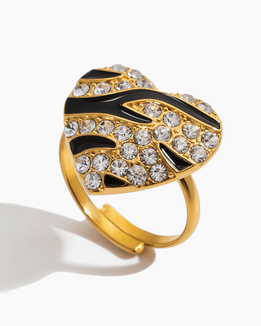 Zebra Heart Crystal Ring - mifjewelry